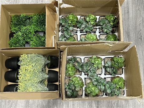 4 BOXES OF ARTIFICIAL PLANTS