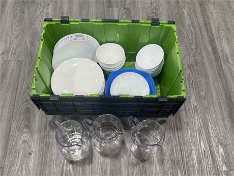 LOT OF UN-USED PLASTIC DISHWARE FROM A MOVIE SET
