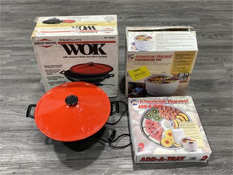 WOK COOKING APPLIANCE, SNACKMASTER & ADD-A-TRAY (All like new)