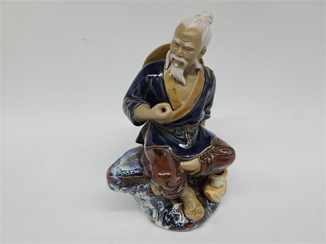 Urban Auctions - 8" TALL CERAMIC CHINESE FISHERMAN STATUE