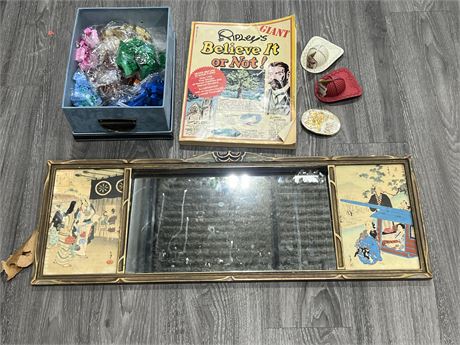 LOT OF MISC COLLECTABLES & VINTAGE MIRROR