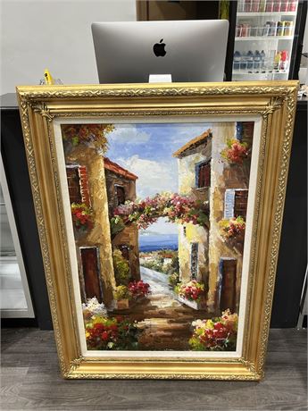SIGNED ORIGINAL OIL ON CANVAS PAINTING IN GOLD GUILT FRAME - 32”x45”