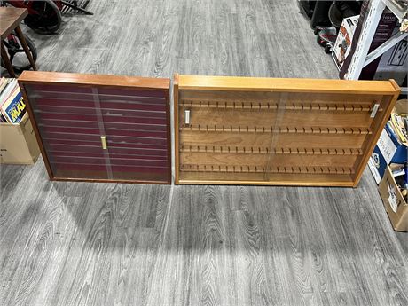 2 WOOD / GLASS DISPLAY CASES - LARGEST IS 37.5”x24”