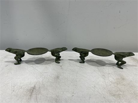 2 CAST IRON FROG CANDLE HOLDERS
