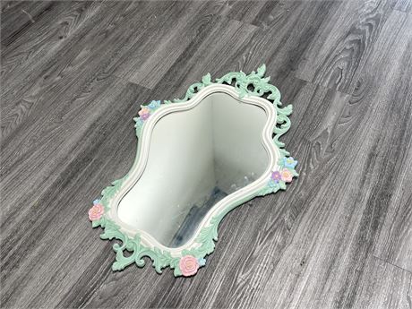 VINTAGE FINELY PAINTED SYROCO MIRROR - 29”x19”