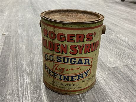 VINTAGE ROGERS GOLDEN SYRUP TIN (Full, 7” tall)