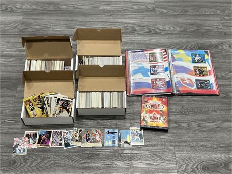 4 BOXES OF SPORTS CARDS, DVD & KRAFT COLLECTORS ALBUM