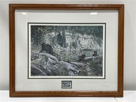 SIGNED & NUMBERED “LIVING ON THE EDGE” BEAR & CUBS BY PAUL RANKIN (26.5”X21.5”)