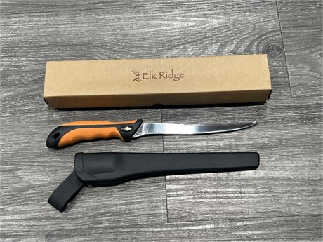 NEW ELK RIDGE ORANGE FILET KNIFE W/ SHEATH - 7” BLADE