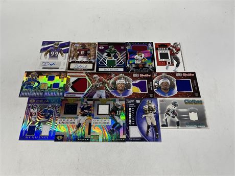 14 ASSORTED NFL CARDS INCL: AUTO, ROOKIES, JERSEY, ETC