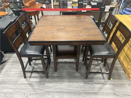 BAR STYLE WOODEN TABLE & CHAIRS - 36” X 40” X 40”