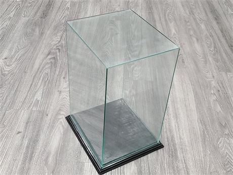 GLASS DISPLAY CASE 19"X12"X10.5" WITH WOOD BASE
