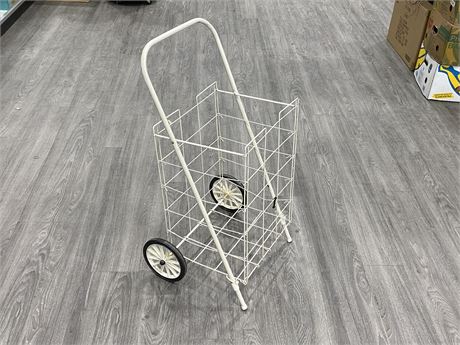 WHITE WIRED SHOPPING CART (STORAGE AREA 15”X13”X27”)