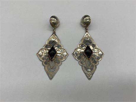 STERLING AND ONYX EARRINGS SIGNED RENE