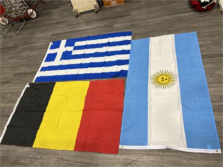 3 LARGE FLAGS - GREECE, BELGIUM, ARGENTINA