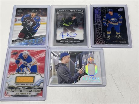5 NHL ROOKIE CARDS INCLUDING AUTOGRAPH + JERSEY CARDS