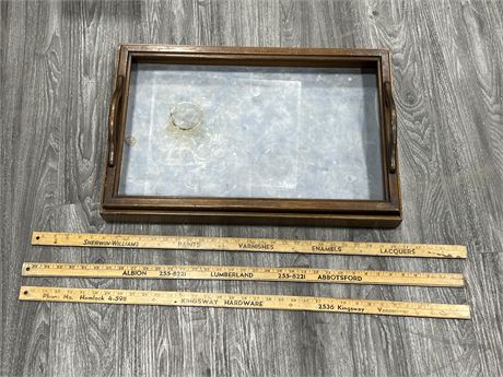 1930s TABLE TOP SHOWCASE (Needs glass) & VINTAGE YARD STICK