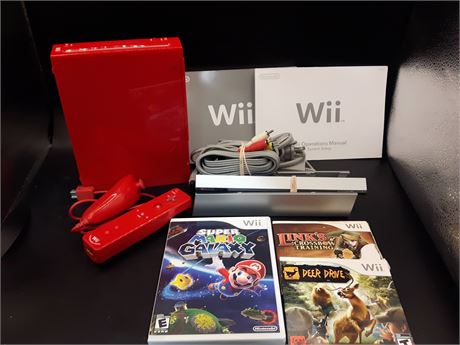 RED NINTENDO WII CONSOLE WITH GAMES - VERY GOOD CONDITION