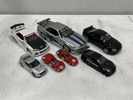 7 LOOSE DIECAST CARS - GTR IS 1:18 SCALE