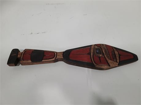 FIRST NATION SIGNED WOODEN HAND CARVED