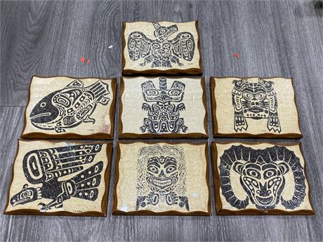 7 INDIGENOUS WOOD WALL PLAQUES (7.5”X6”)