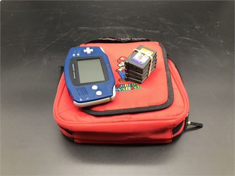 GAMEBOY ADVANCED WITH GAMES AND CARRYING CASE