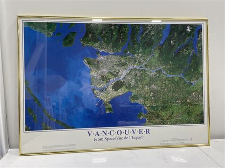 1984 VANCOUVER FROM SPACE FRAMED PHOTO - 25”x36”