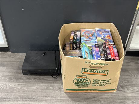 SANSUI VHS PLAYER MODEL VCR4505 + LARGE BOX OF VHS