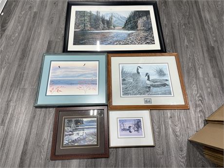 LOT OF 5 CANADIAN OUTDOORS SIGNED ART PRINTS LARGEST 39”x27”