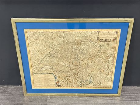 1690-1720 HAND COLOURED ENGRAVED FRAMED MAP (28.5”x23.5”)