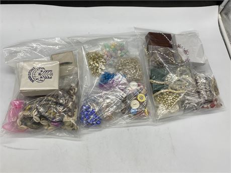 3 BAGS OF ASSORTED COSTUME JEWELRY