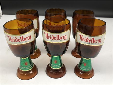 6 VINTAGE 1970s HEIDELBERG BEER BOTTLE CARLING STUBBY GLASSES