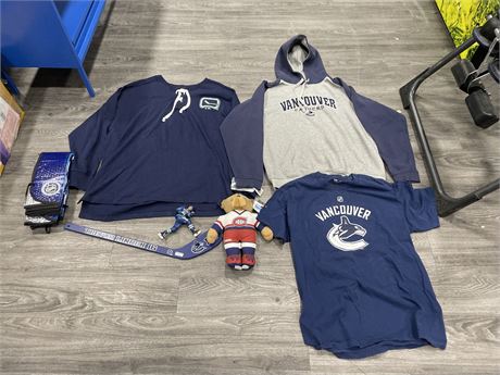 LOT OF VANCOUVER CANUCKS CLOTHING & ACCESSORIES - SIZES L-XL