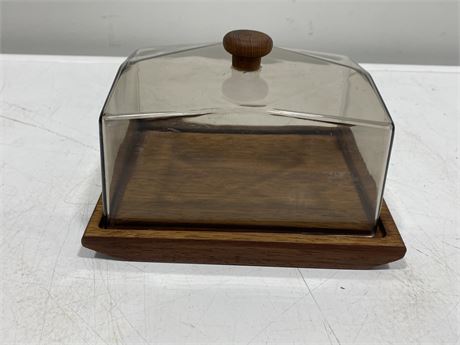 1960s MCM TEAK CHEESE DISH MADE IN DENMARK (7.5” wide)