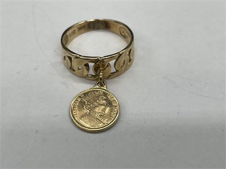 14K RING W/ ST. GEORGE & HIS DRAGON COIN SIZE 3.5, 2.62G