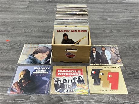 LOT OF 45’S -  ROCK, PUNK, ETC. W/CARRY CRATE (MOST IN GREAT CONDITION)