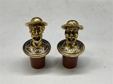 2 DON QUIOXTE GILDED METAL BOTTLE STOPPERS