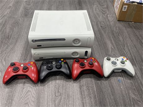 2 XBOX 360 CONSOLES W/ CONTROLLERS (UNTESTED / AS IS)