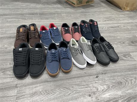 8 BRAND NEW PAIRS OF ETNIES SKATE SHOES (APPROX SIZE MENS 8.5-10)