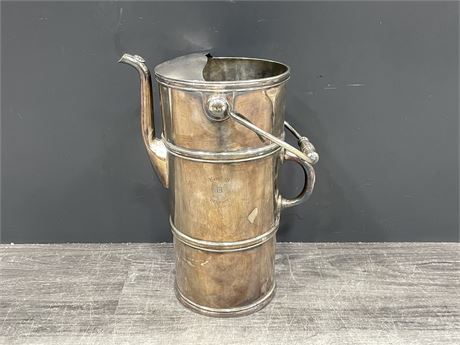 VERY RARE BERGHOFF HOTEL EARLY 1900’s HEAVY SILVER PLATE WATER JUG - 15”H 8”DIAM