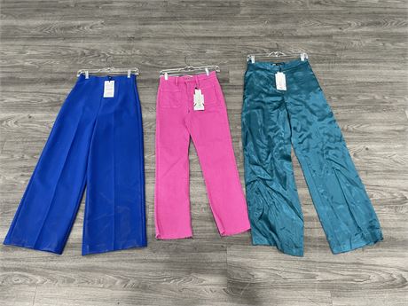 3 NEW ZARA WOMANS PANTS SIZE XS / 2 WITH TAGS