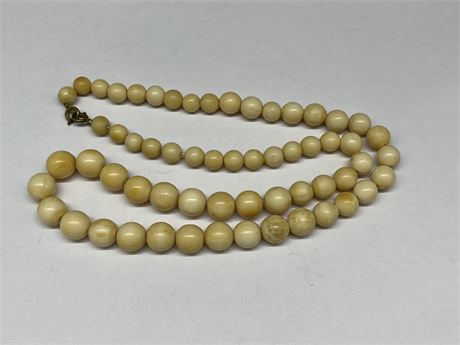 VINTAGE IVORY HAND CARVED BEADED NECKLACE - 13”
