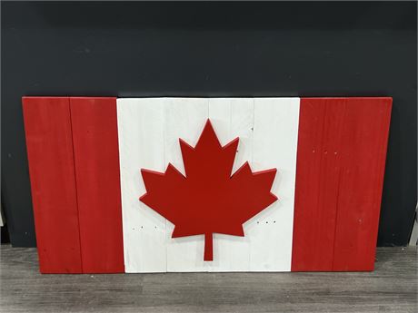 HAND CRAFTED DECORATIVE WOODEN CANADA FLAG - 38”x20”