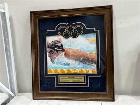 SIGNED MICHAEL PHELPS OLYMPIC PICTURE / DISPLAY W/COA (32.5”x36”)