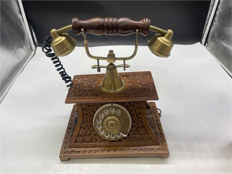 VINTAGE BRASS WOOD TELEPHONE