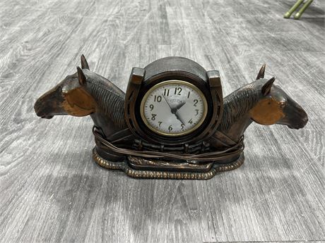 VINTAGE LINCOLN HORSE CLOCK (16” wide)