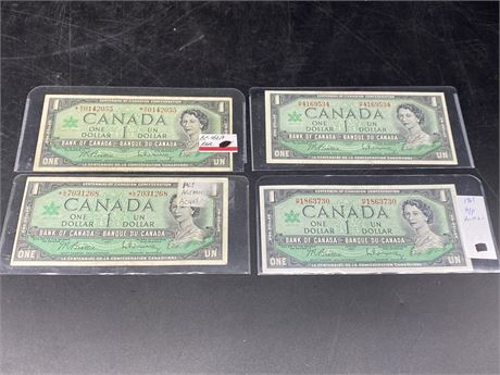 (4) 1967 CANADIAN $1 BILLS (2 REPLACEMENT BILLS)