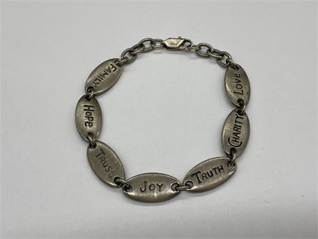 STERLING BRACELET WITH WORDS TO LIVE BY