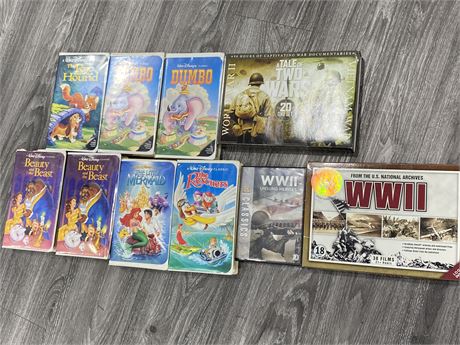 7 WALT DISNEY VHS’ & 3 WW2 DVDS