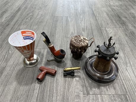 VINTAGE LOT - TOBACCO PIPE W/ STAND, VINTAGE NAUTICAL ASH TRAY & ECT